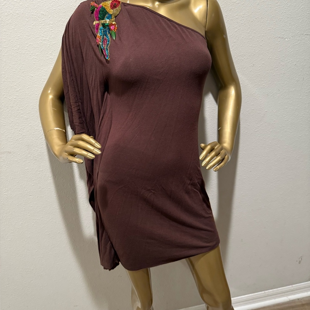 Elegant Brown One-Shoulder Dress